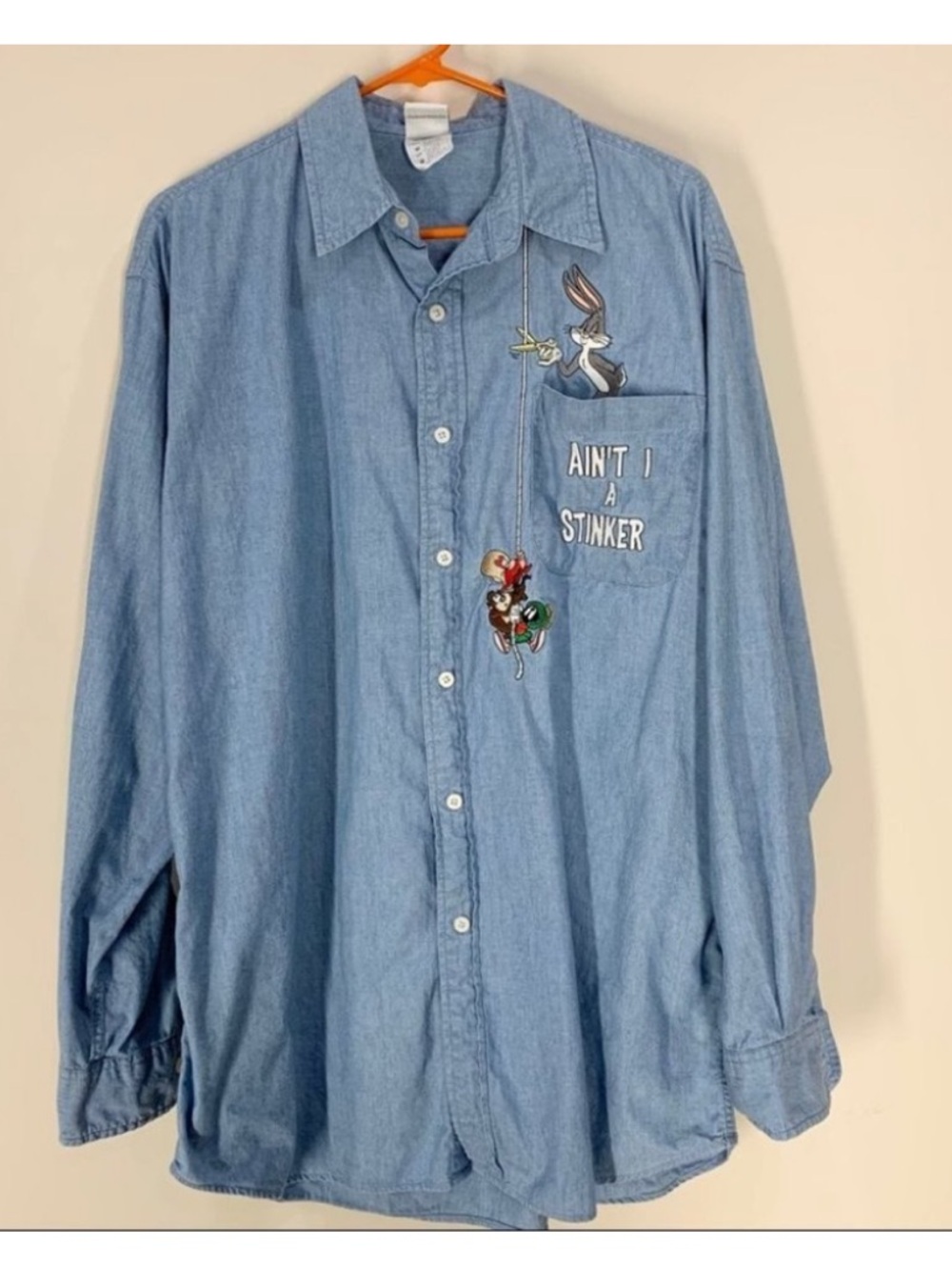 Vintage Warner Bros Looney Tunes Bugs Bunny Denim Button Up Shirt